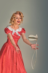 pinup coquettish woman and purse