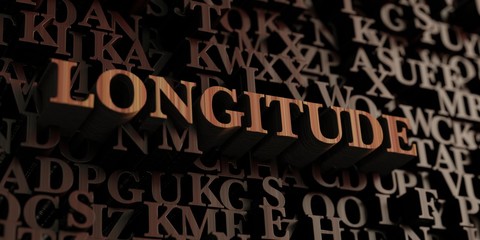 Longitude - Wooden 3D rendered letters/message.  Can be used for an online banner ad or a print postcard.