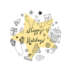 Christmas background with doodle icons.