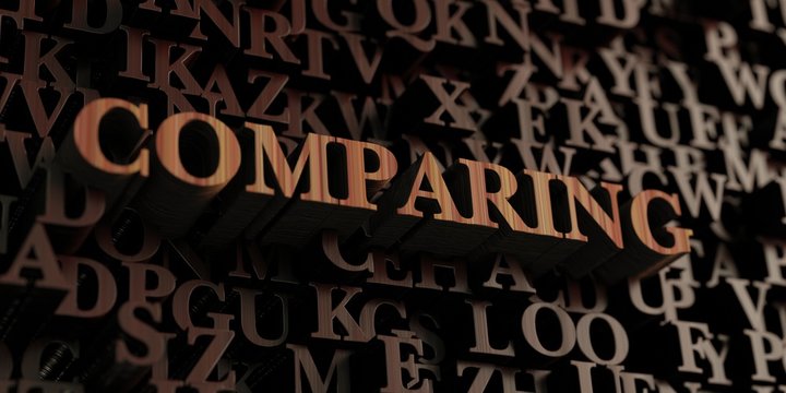 Comparing - Wooden 3D rendered letters/message.  Can be used for an online banner ad or a print postcard.