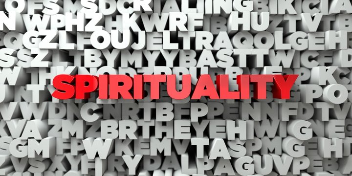 SPIRITUALITY -  Red text on typography background - 3D rendered royalty free stock image. This image can be used for an online website banner ad or a print postcard.