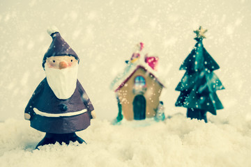 Christmas collection with vintage filter, with snow background