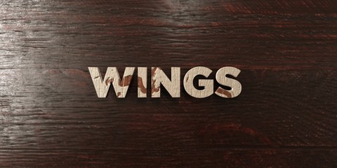 Wings - grungy wooden headline on Maple  - 3D rendered royalty free stock image. This image can be used for an online website banner ad or a print postcard.