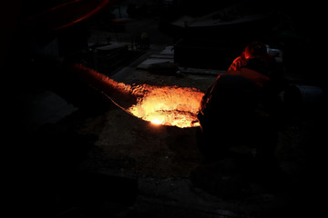 Foundry pouring molten metal.