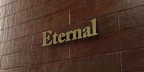 Eternal - Bronze plaque mounted on maple wood wall  - 3D rendered royalty free stock picture. This image can be used for an online website banner ad or a print postcard.