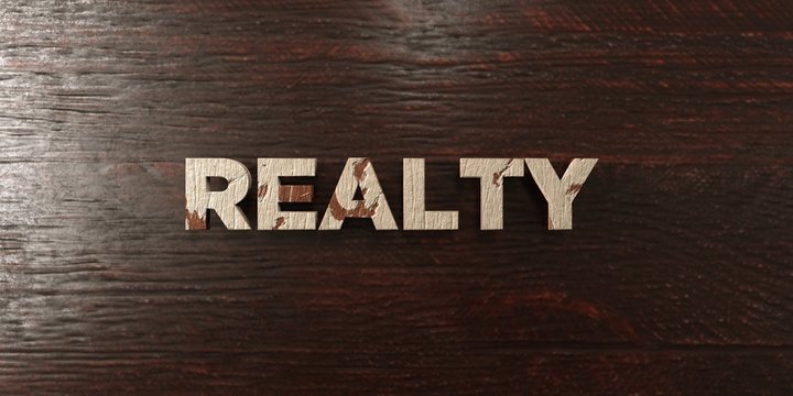 Realty - grungy wooden headline on Maple  - 3D rendered royalty free stock image. This image can be used for an online website banner ad or a print postcard.