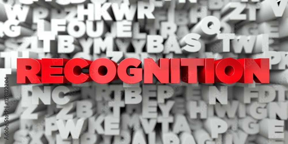 Poster recognition - red text on typography background - 3d rendered royalty free stock image. this image c