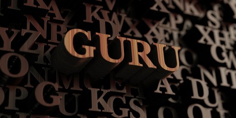 Guru - Wooden 3D rendered letters/message.  Can be used for an online banner ad or a print postcard.