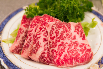 quality premium fresh beef, slice beef on dish