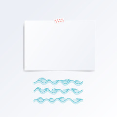 Vector white Note paper on the wall this waves. Hipster mood board template. Mock up.