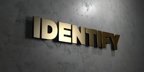 Identify - Gold sign mounted on glossy marble wall  - 3D rendered royalty free stock illustration. This image can be used for an online website banner ad or a print postcard.