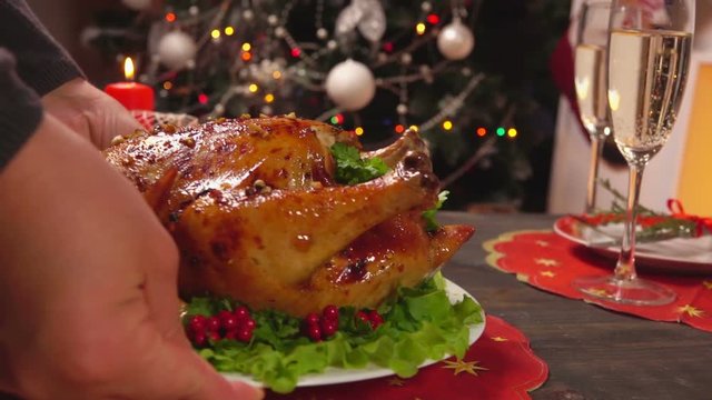Dish with chicken put on a festive table