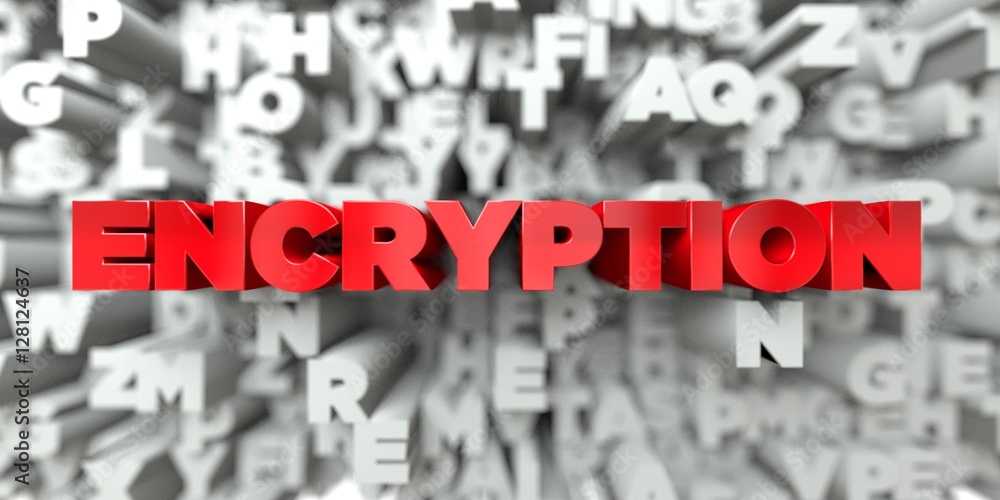 Fototapete encryption - red text on typography background - 3d rendered royalty free stock image. this image ca