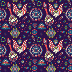 Naklejka premium Ethnic floral seamless pattern