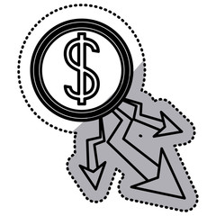 Decrease and coin icon. Money financial item commerce market and economy theme. Isolated design. Vector illustration