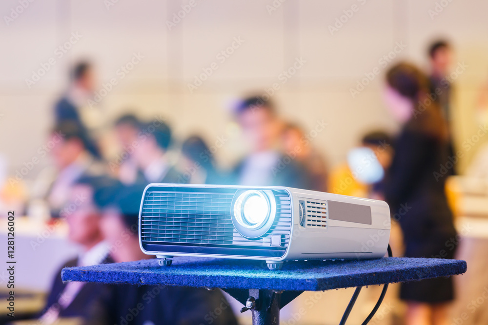 Wall mural projector in conference room