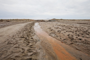 Creek with therapeutic mud near saline Baskunchak