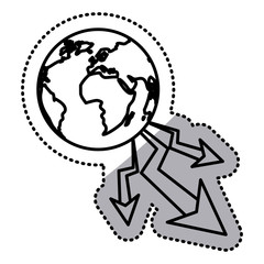 Decrease and planet icon. Money financial item commerce market and economy theme. Isolated design. Vector illustration