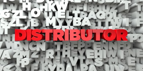 DISTRIBUTOR -  Red text on typography background - 3D rendered royalty free stock image. This image can be used for an online website banner ad or a print postcard.