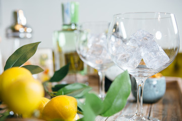 Composition with glasses and tangerines