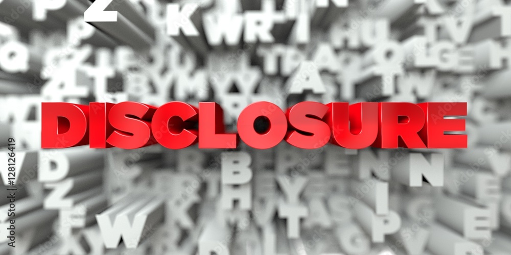 Fototapete disclosure - red text on typography background - 3d rendered royalty free stock image. this image ca