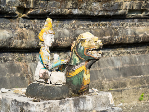 Broken, religious figurine in Mrauk U, Myanmar