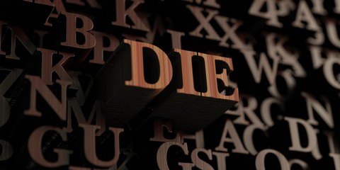 Die - Wooden 3D rendered letters/message.  Can be used for an online banner ad or a print postcard.