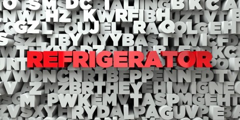 REFRIGERATOR -  Red text on typography background - 3D rendered royalty free stock image. This image can be used for an online website banner ad or a print postcard.