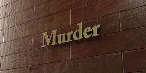 Murder - Bronze plaque mounted on maple wood wall  - 3D rendered royalty free stock picture. This image can be used for an online website banner ad or a print postcard.