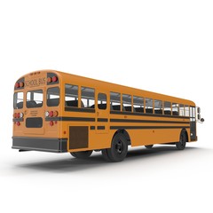 Rear view School bus isolated on white. 3D illustration