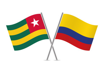 Togo and Colombia flags. Vector illustration.