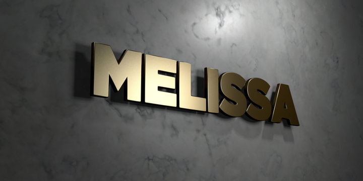 Melissa - Gold sign mounted on glossy marble wall  - 3D rendered royalty free stock illustration. This image can be used for an online website banner ad or a print postcard.