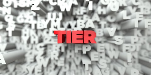 TIER -  Red text on typography background - 3D rendered royalty free stock image. This image can be used for an online website banner ad or a print postcard.