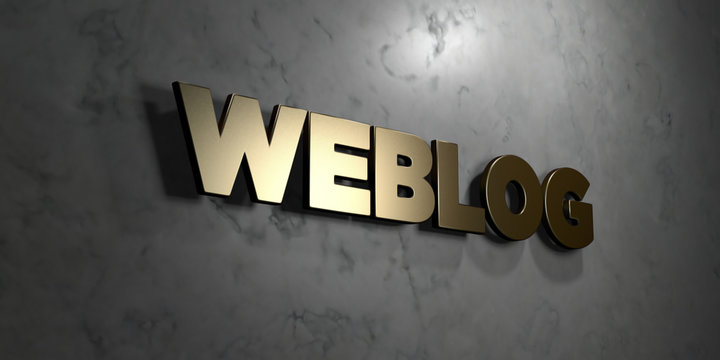 Weblog - Gold sign mounted on glossy marble wall  - 3D rendered royalty free stock illustration. This image can be used for an online website banner ad or a print postcard.