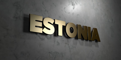 Estonia - Gold sign mounted on glossy marble wall  - 3D rendered royalty free stock illustration. This image can be used for an online website banner ad or a print postcard.
