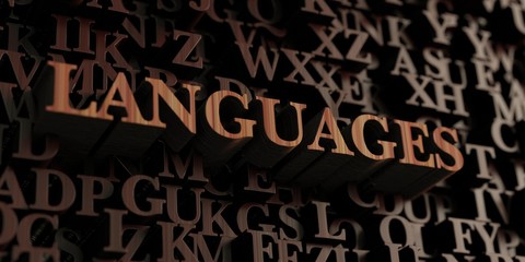 Languages - Wooden 3D rendered letters/message.  Can be used for an online banner ad or a print postcard.