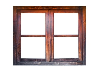 A closed wooden window isolated on white background