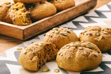 Sweet pumpkin buns with cinnamon and ginger.