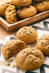 Sweet pumpkin buns with cinnamon and ginger.