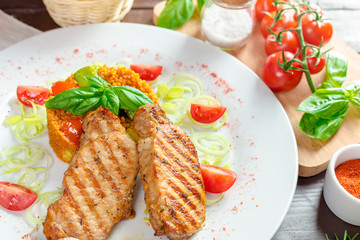 steaks  with  kuskus groats