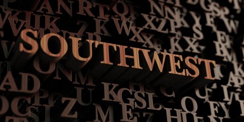 Southwest - Wooden 3D rendered letters/message.  Can be used for an online banner ad or a print postcard.