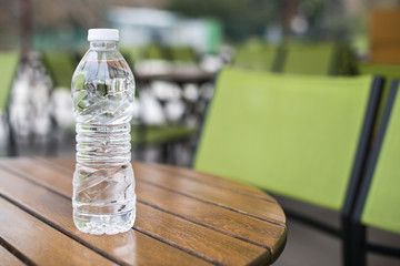 Bottle mineral water on table in restaurant