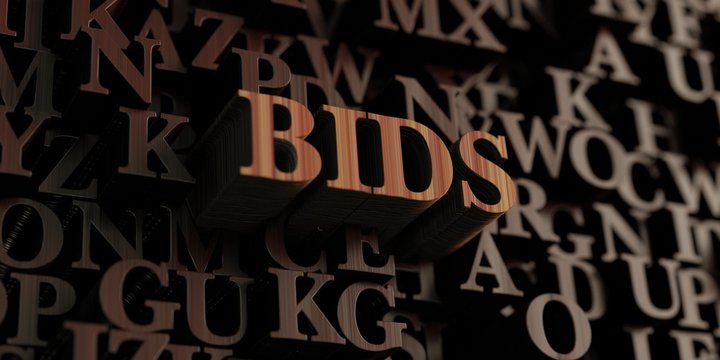 Bids - Wooden 3D rendered letters/message.  Can be used for an online banner ad or a print postcard.