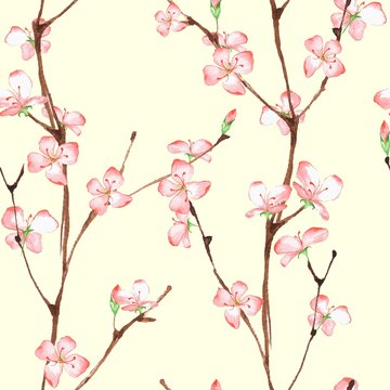 Blossom. Watercolor seamless floral pattern. Hand drawn background 1