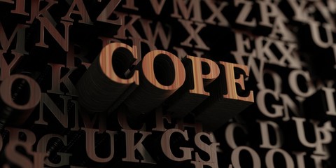 Cope - Wooden 3D rendered letters/message.  Can be used for an online banner ad or a print postcard.