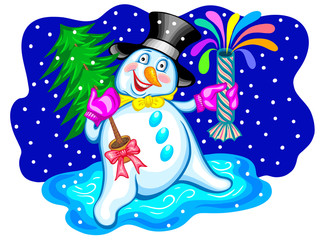 Snowman with gift.