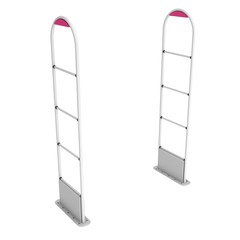 3D shop security anti-theft sensor gates. 3D render illustration of shoplifter scanner isolated on white background. Scanner entrance gate for prevent theft in shop or store. Security concept.