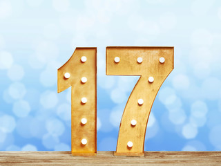 Big plastic numbers with shining light bulbs