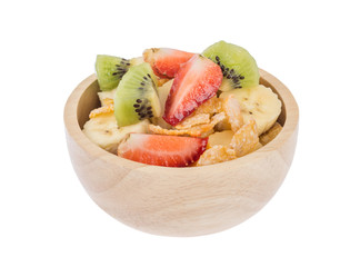 Cereals in bowl wood on white background