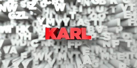 KARL -  Red text on typography background - 3D rendered royalty free stock image. This image can be used for an online website banner ad or a print postcard.